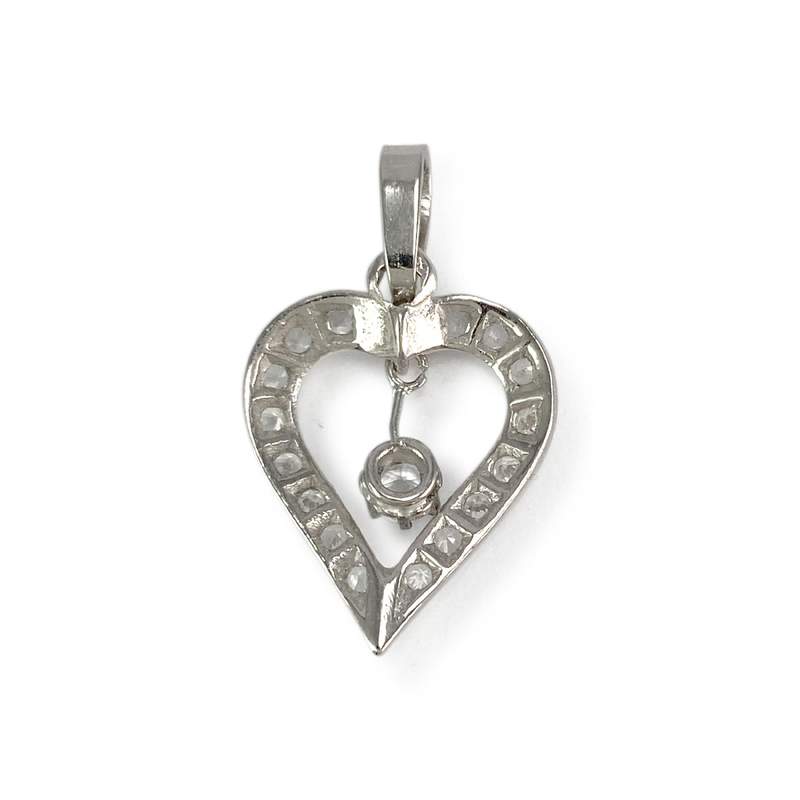 Pendentif coeur d'occasion or 750 blanc zirconias - vue 2