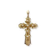 Pendentif croix d'occasion or 750 jaune perles de culture