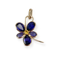 Pendentif fleur d'occasion or 750 jaune cordiérites citrine