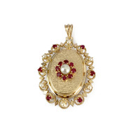 Pendentif d'occasion or 750 jaune rubis synthétiques perles de culture