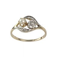 Bague d'occasion or 750 jaune et rhodié diamants perle fine