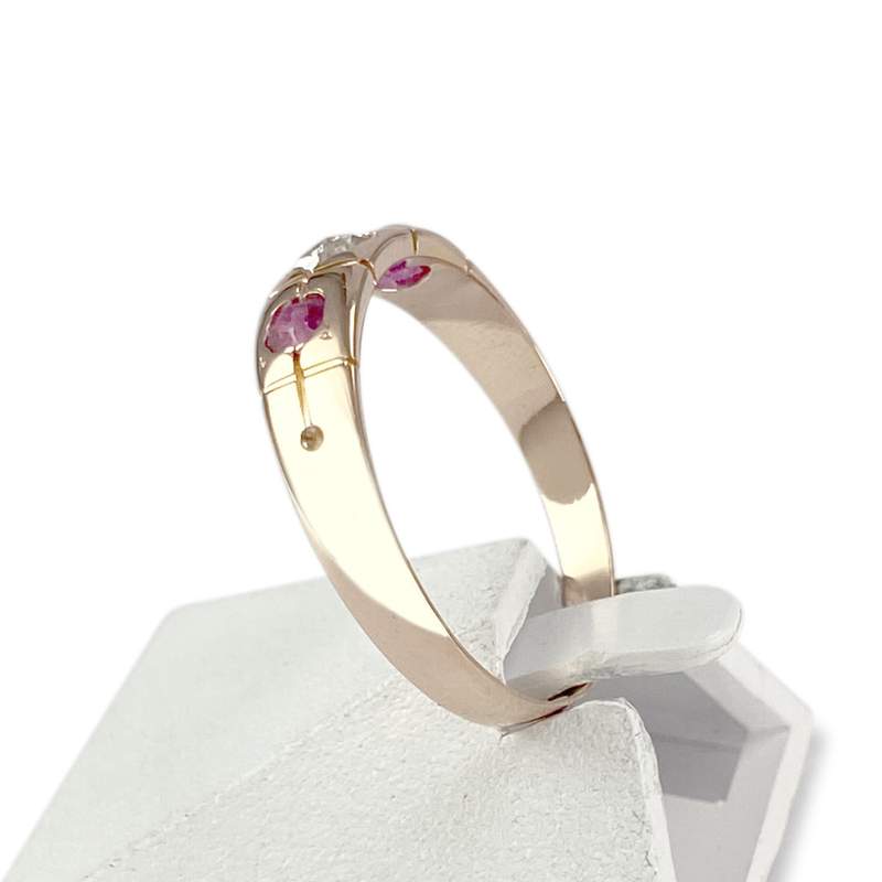 Bague d'occasion or 750 rose pierres blanches et roses - vue 2
