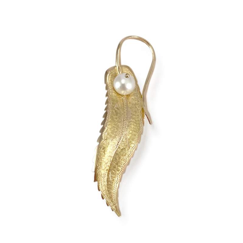 Tweedehands broche van 750 geelgoud met een gekweekte parel - afbeelding 1