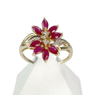 Bague d'occasion or 750 jaune et rhodié rubis diamants