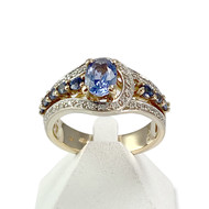 Bague d'occasion 2 ors 750 saphirs et diamants