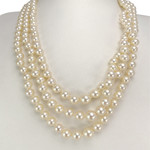 Collier triple rang d'occasion or 750 blanc perles de culture du Japon 55 cm - vue 1
