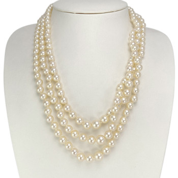 Collier triple rang d'occasion or 750 blanc perles de culture du Japon 55 cm