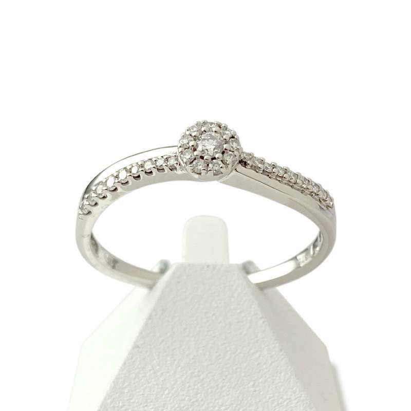 Pre-owned 18K white gold ring with diamonds and rubies - view 1