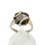 Bague d'occasion or 750 jaune et rhodié quartz fumé diamants - vue 1