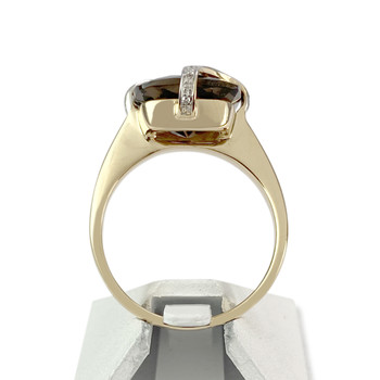 Tweedehands 750 geelgouden en gerhodineerde ring met rookkwarts en diamanten