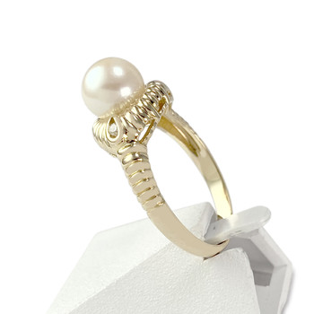 Second-hand gold ring 750 yellow cultured pearl diamonds