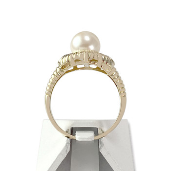 Second-hand gold ring 750 yellow cultured pearl diamonds