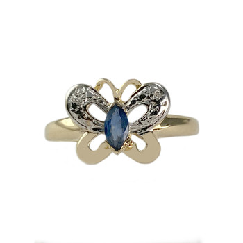 Bague d'occasion or 750 jaune et rhodié diamants saphir