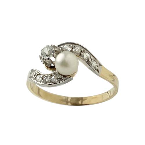 Bague d'occasion or 750 jaune et rhodié diamants perle de culture et perle blanche