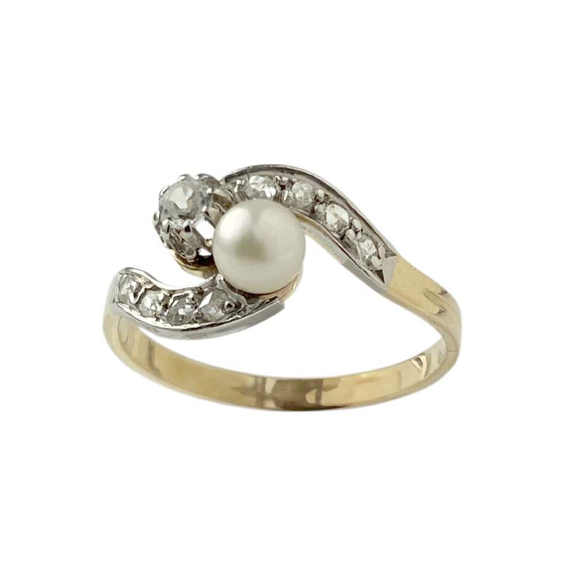 Bague d'occasion or 750 jaune et rhodié diamants perle de culture et perle blanche - vue 1