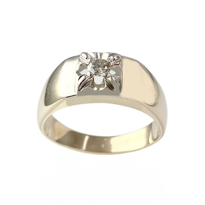 Second-hand 375 yellow gold and rhodium diamond ring