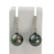 Boucles d'oreilles d'occasion or 750 blanc diamants perles de tahiti