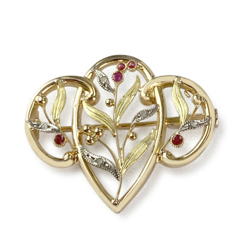 Broche d'occasion 2 ors 750 diamants verres rouges