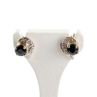 Boucles d'oreilles d'occasion or 750 jaune et rhodié saphirs diamants