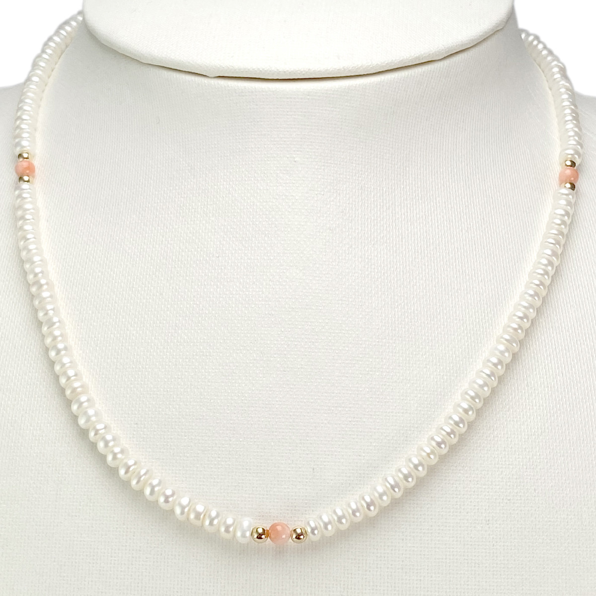 Collier choker d'occasion or 750 jaune perles de culture de chine corail 41 cm - vue 2