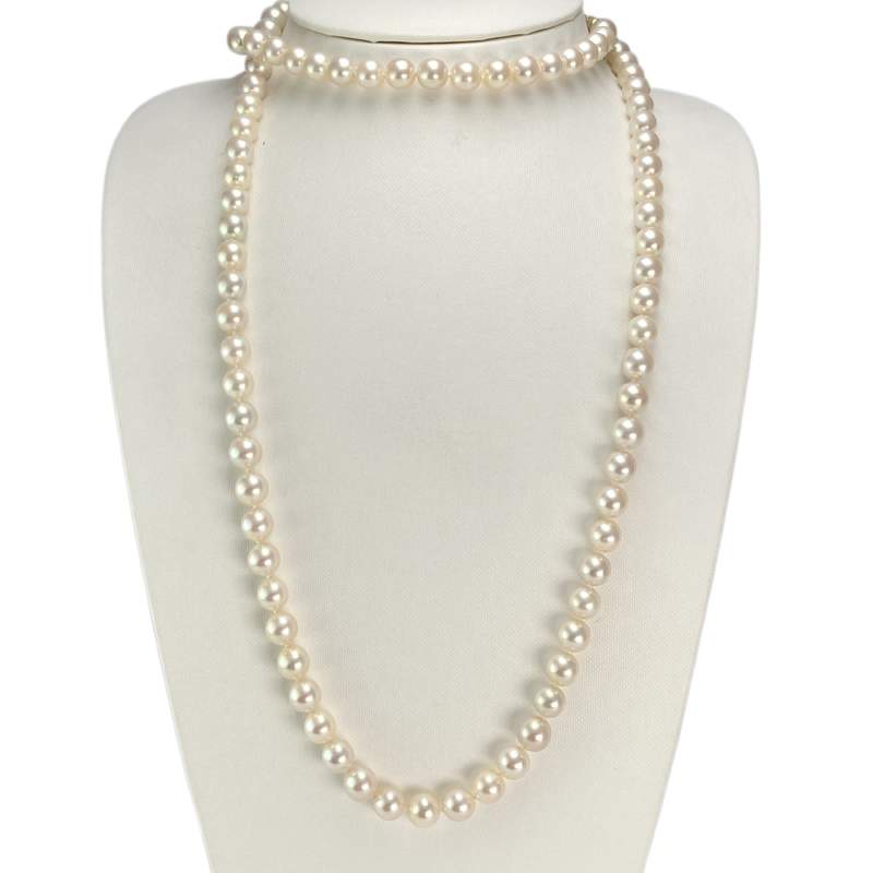 Collier choker d'occasion or 750 jaune perles de culture du japon diamants 105 cm - vue 2