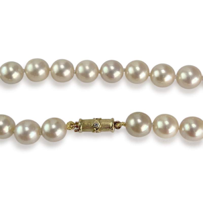 Collier choker d'occasion or 750 jaune perles de culture du japon diamants 105 cm - vue 3