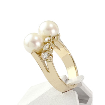 Tweedehands gouden ring 750 gele diamanten gekweekte parels