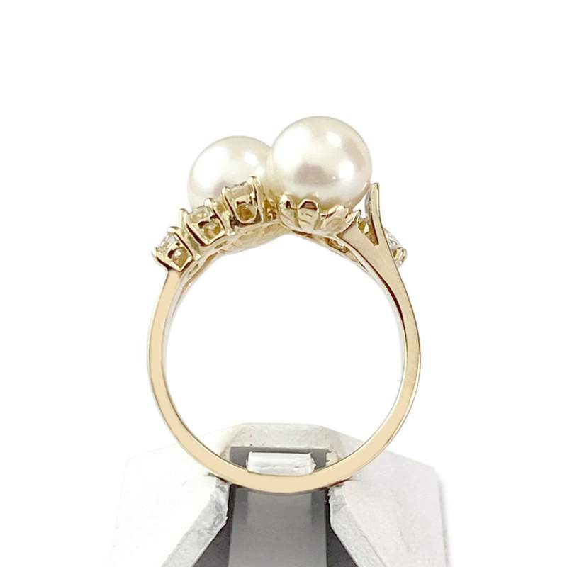 Bague d'occasion or 750 jaune diamants perles de culture - vue 3