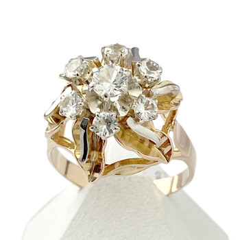 Tweedehands ring in 750 geelgoud met gerhodineerde zirkonia's