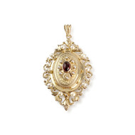 Pendentif d'occasion or 750 jaune grenat et perles de culture