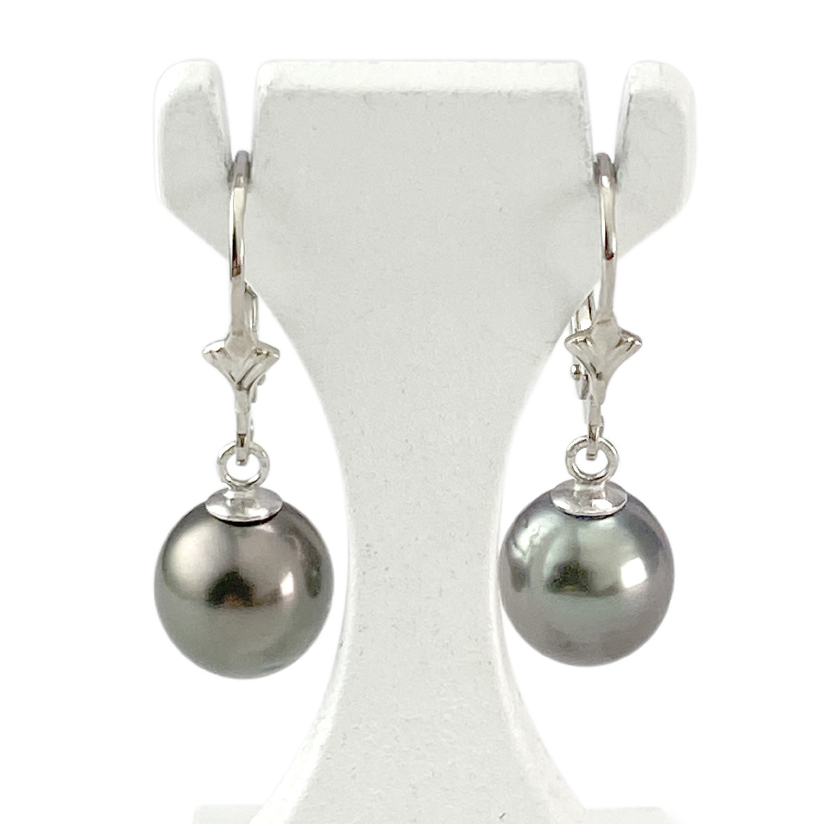 Boucles d'oreilles d'occasion or 375 blanc et perles de tahiti