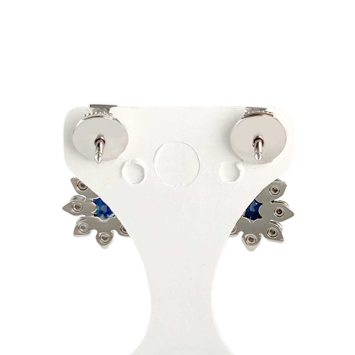 Boucles d'oreilles d'occasion or 750 blanc saphirs diamants - vue 3