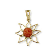 Pendentif soleil d'occasion or 750 jaune et corail gravé