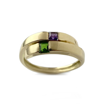 Tweedehands gouden 750 imitatie stenen ring