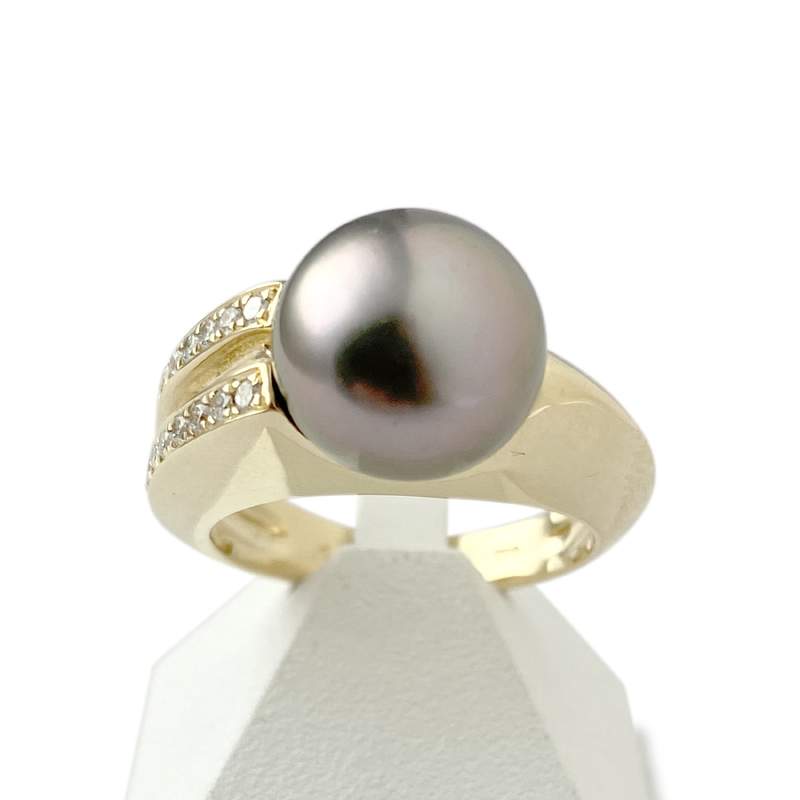 Bague d'occasion or 750 jaune perle de tahiti et diamants - vue 1