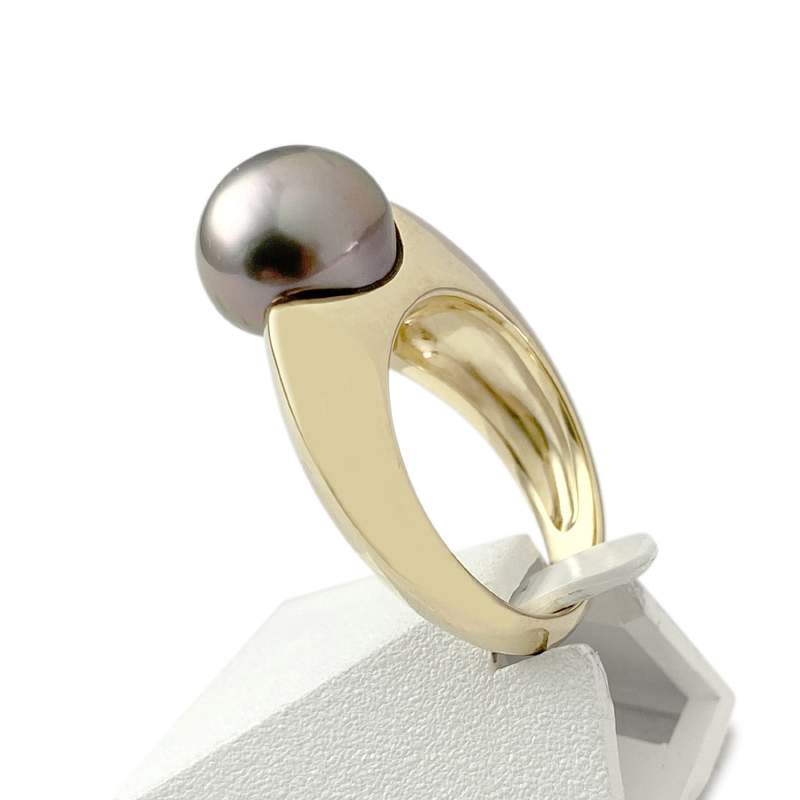 Bague d'occasion or 750 jaune perle de tahiti et diamants - vue 2