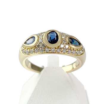 Tweedehands gouden ring 750 diamanten en saffieren