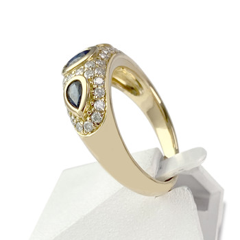 Tweedehands gouden ring 750 diamanten en saffieren