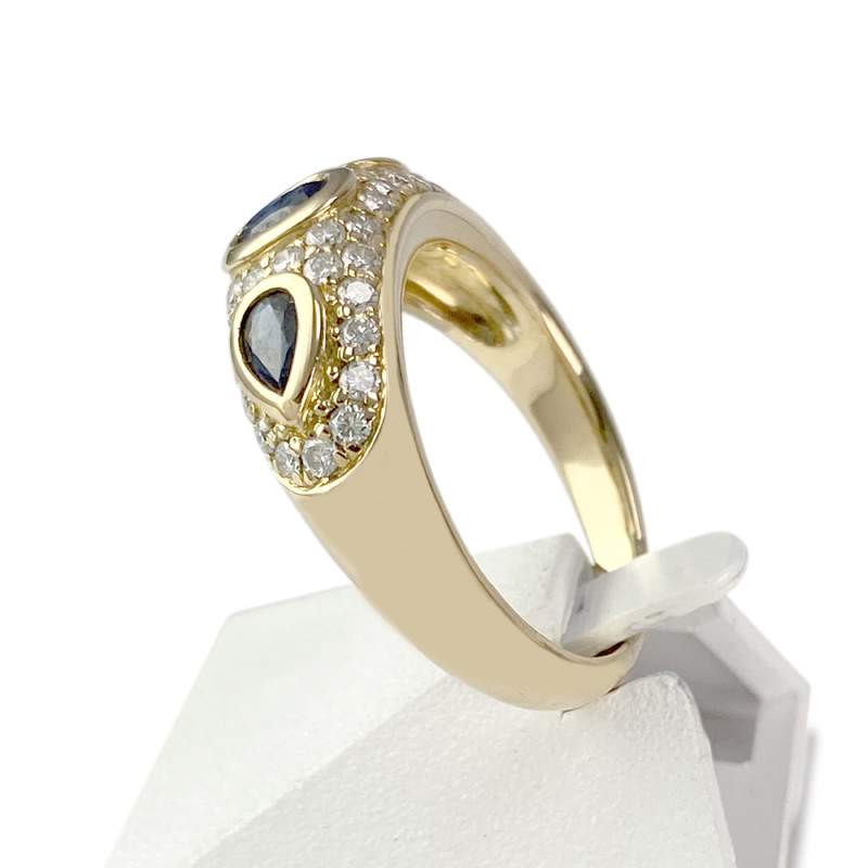 Bague d'occasion or 750 diamants et saphirs - vue 2