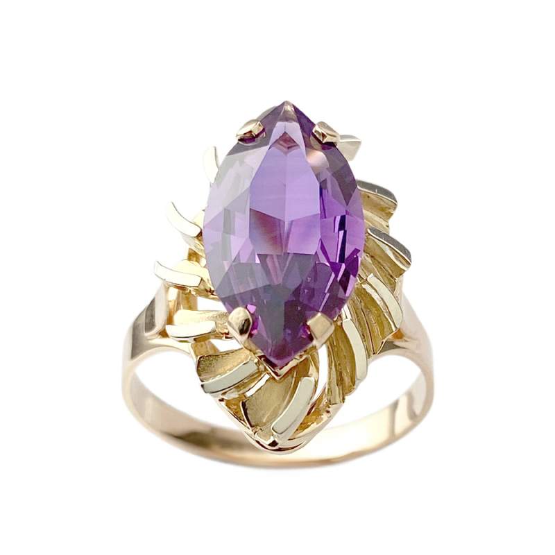 Bague d'occasion or 750 jaune 2tons corindon synthétique - vue 1