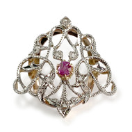 Attache foulard d'occasion 2ors 750 diamants rubis