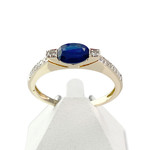 Tweedehands ring van 750 geelgoud met rhodiumlaag, saffier en diamanten - afbeelding 1