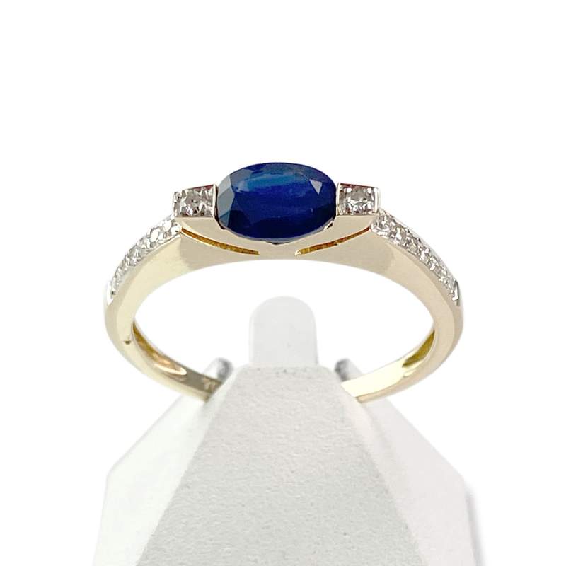 Bague d'occasion or 750 jaune et rhodié saphir diamants - vue 1