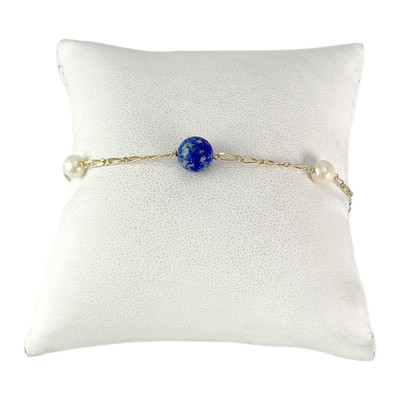 Bracelet d'occasion or 750 jaune perles de culture de Chine lapis lazuli 18 cm