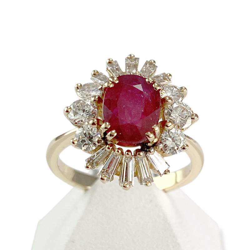Bague d'occasion or 750 jaune rubis diamants - vue 1