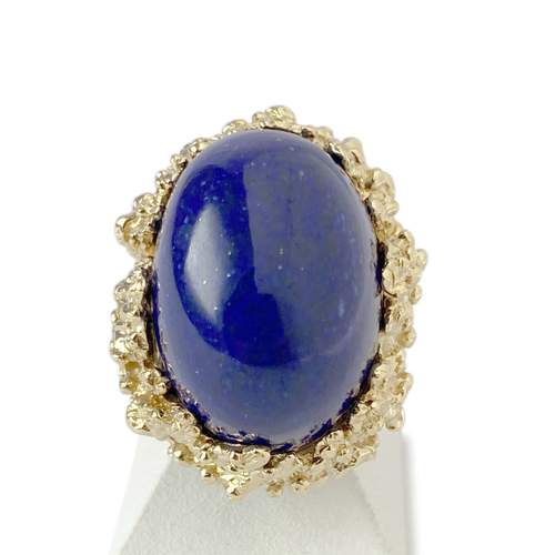 Vintage second-hand gold ring 750 yellow lapis lazuli