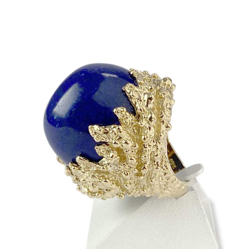 Bague Vintage d'occasion or 750 jaune lapis lazuli - vue 2