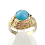 Tweedehands ring van 750 geelgoud met blauwe steen - afbeelding 1