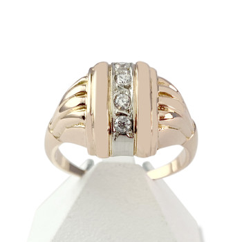 Tweedehands gouden ring 2 tonen zirkonia's