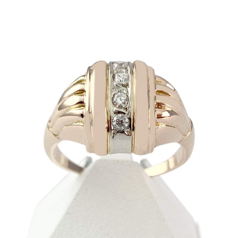 Pre-owned two-tone gold ring with zirconia stones - view 1